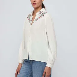 Cover Story White Regular Fit Embroidered Shirt image 3