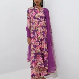 Vark by Westside Plum Floral Patterned A-Line Ethnic Set image 3