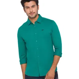 Being Human Green Full Sleeves Cotton Solid Shirt-image-1