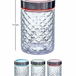 Goodhomes Transparent Glass Storage Jar with Color Lid - Set of 2 image 3
