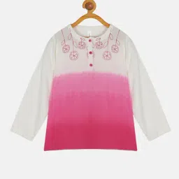 Kiddopanti Kids White & Pink Color Block Full Sleeves Kurta-picture-13