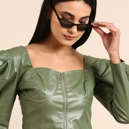 Athena Women Green Power Sleeves Sweetheart Neck Top-picture-30