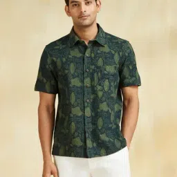 Fabindia Fashion Dark Green Straight Fit Printed Shirt-image-43