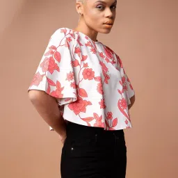 PURVAJA Red & White Floral Print Crop Top image 3