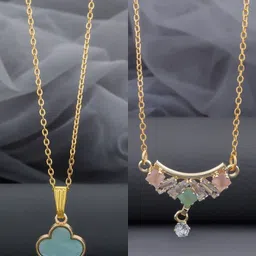 Birado Jewellery Set Of 2 Gold-Plated Artificial Stones Studded Necklace-picture-39