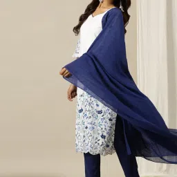 Aurelia Blue Cotton Woven Pattern Dupatta image 3