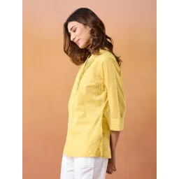 Fabindia Yellow Cotton Slim Fit Short Kurta image 3