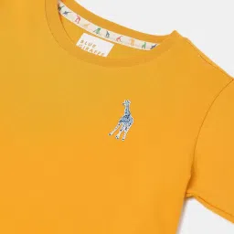 Blue Giraffe Boys Ochre Cotton Solid T-shirt image 3