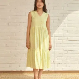 Prakriti Jaipur Green Flora Midi Dress-image-13