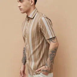 Forca By Lifestyle Brown Regular Fit Striped Shirt image 3