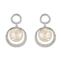 Saraf RS Jewellery White Statement Silver Plated Quirky Pearl Minimal Orbital Drop Earring image 3