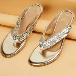 Melange by Lifestyle Women's Gold Thong Wedges-picture-24