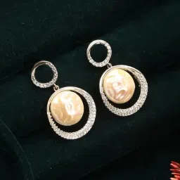 Saraf RS Jewellery White Statement Silver Plated Quirky Pearl Minimal Orbital Drop Earring image 2