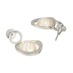 Saraf RS Jewellery White Statement Silver Plated Quirky Pearl Minimal Orbital Drop Earring image 4