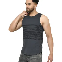 Rigo Dark Grey Cotton Slim Fit Printed Vest image 3