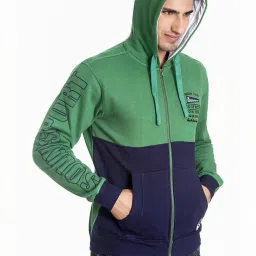 Allen Solly Green & Blue Cotton Regular Fit Colour Block Hooded Sweatshirt image 3