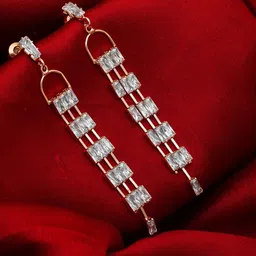 Anouk Gold Plated American Diamonds Studded Rectangle Shaped Drop Earrings-image-33