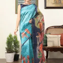 Saree Mall Blue Silk Printed Saree With Unstitched Blouse-picture-23