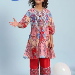 Biba Girls Floral Printed Regular Pure Cotton Kurta with Trousers-picture-44