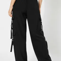 glitchez Women Relaxed Loose Fit High-Rise Easy Wash Cargos Trousers image 2