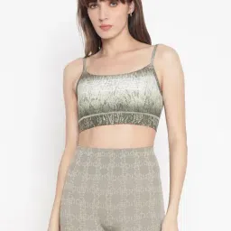 Guess Olive Printed Shoulder Strap Sleeveless Crop Top-image-0