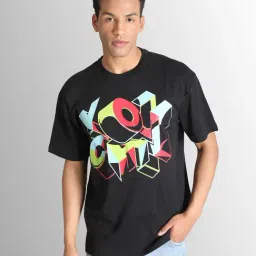 Bene Kleed Black Cotton Loose fit Print T-Shirt-image-59