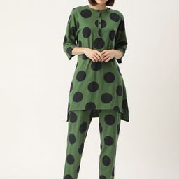 Clt.s Women Polka Dots Printed Pure Cotton Longline Night suit-picture-15
