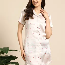 Mast & Harbour Conversational Printed Satin Shirt Nightdress-picture-26