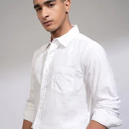 HIGHLANDER Men Spread Collar Textured Cotton Formal Shirt image 5