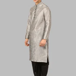 ROYAL KURTA Men Grey & Black Solid Silk Blend Straight Kurta with Dhoti Pants image 5