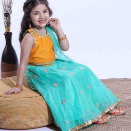 Babyhug Half Sleeves Sequined Choli & Flared Lehenga with Dupatta - Orange Aqua-image-112