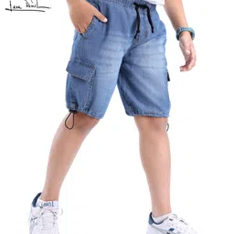 arias by lara dutta Arias 100% Cotton Stretch Knee Length Full Elasticated Waist Shorts With Toggle and Elastic Loop at Bottom Hem - Light Wash-picture-34