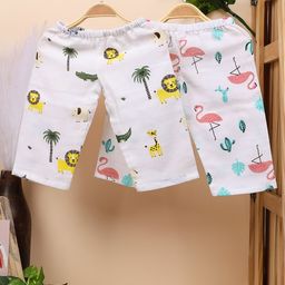Mom's Home Organic Cotton Muslin Pack Of 2 Forest Animals & Flamingo Printed Pants - Yellow & Pink-picture-46
