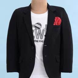 Robo Fry Velvet Woven Full Sleeves Solid Colour Blazer with Text Printed T-Shirt - Black & White-picture-16