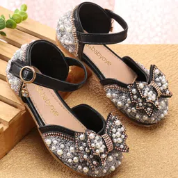 Babyoye Sandals with Buckle Closure Bow & Pear Detailing - Black-image-58