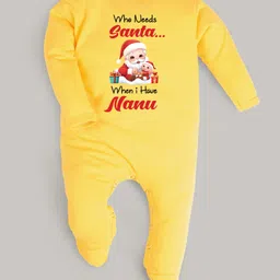 FFlirtygo Christmas Theme Cotton Full Sleeves Who Need Santa I Have Nanu Printed Romper - Yellow-picture-25