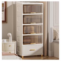 House of Quirk Bathroom Floor Cabinet, Freestanding Narrow Side Storage Organizer Cabinet with Drawers and Shelf, Slim Chest of Drawers for Bathroom, Hallway, and Living Room (White, 5 Layer 50CM)-picture-38
