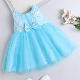 The Magic Wand Sleeveless Floral Embroidered Bow Applique Dress - Blue-picture-35