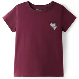 Pine Kids Cotton Knit Half Sleeves T-Shirt With Heart Print - Wine-picture-17