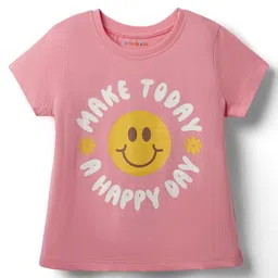 kookie kids india Kookie Kids Single Jersey Knit Half Sleeves T-Shirt with Text Print - Pink-picture-38