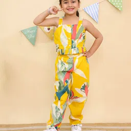 AJ Dezines Pure Cotton Sleeveless Tropical Printed Top & Coordinating Pant Set - Yellow-picture-13