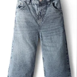 Babyhug Denim Full Length Washed Wide Leg Jeans With Stretch - Blue-image-6