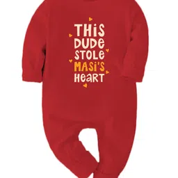 Zeezeezoo 100% Cotton Knit Family Theme Full Sleeves This Dude Stole Masis Heart Text Printed Romper - Red-image-17