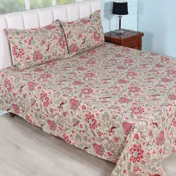 Soumya Beige & Green Ethnic Motifs 260 TC Queen Bedsheet with 2 Pillow Covers-image-15