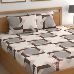 CHHAVI INDIA Cream & Brown Geometric Printed 210 TC Queen Bedsheet Set 2.50 m X 2.25 m-picture-30