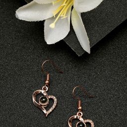 YouBella Rose Gold-Plated Artificial Stones Studded Heart Shaped Drop Earrings-picture-39