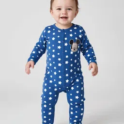 Babyhug Disney Interlock Knit Full Sleeves Sleep Suit with Star Print & Mickey Mouse Graphics Pack of 3 - Red Blue & White image 2