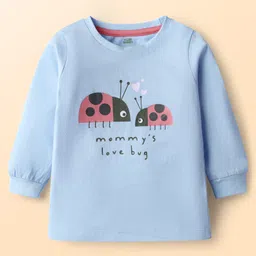 Pink Rabbit Single Jersey Knit Full Sleeves Night Suit with Lady Bug & Heart Print - Light Blue image 2