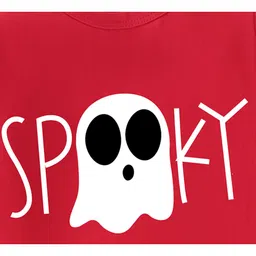 BLUSHES 100% Cotton Halloween Theme Full Sleeves Ghost & Text Printed Romper - Red image 4