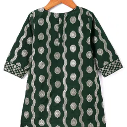 Babyhug Woven Three Fourth Sleeves Brocade Kurti Gharara & Dupatta Set with Lace Detailing - Dark Green image 3